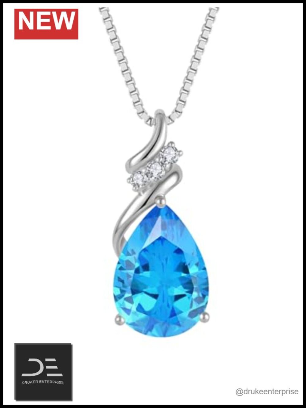 Teardrop Pendant Necklace 925 Sterling Silver 18k White Gold Plated Cubic